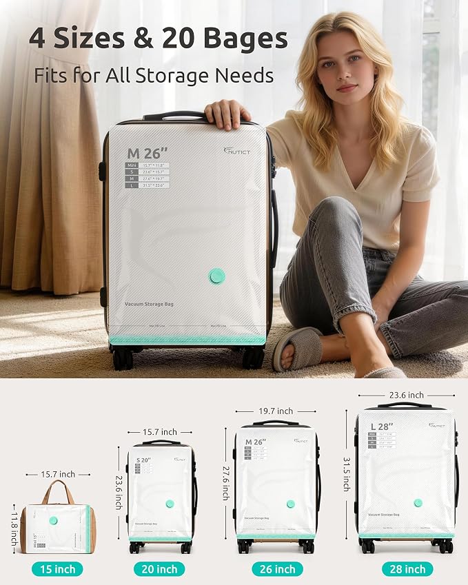 Vacuum Seal Bags for Clothing Travel with Cordless Electric Pump, 20 Pack | 4 Combo Size, Compression Packing Bags for Clothes, Blankets, Bedding, Home Seasonal Storage, Luggage & Suitcase Space Saver - Image 6