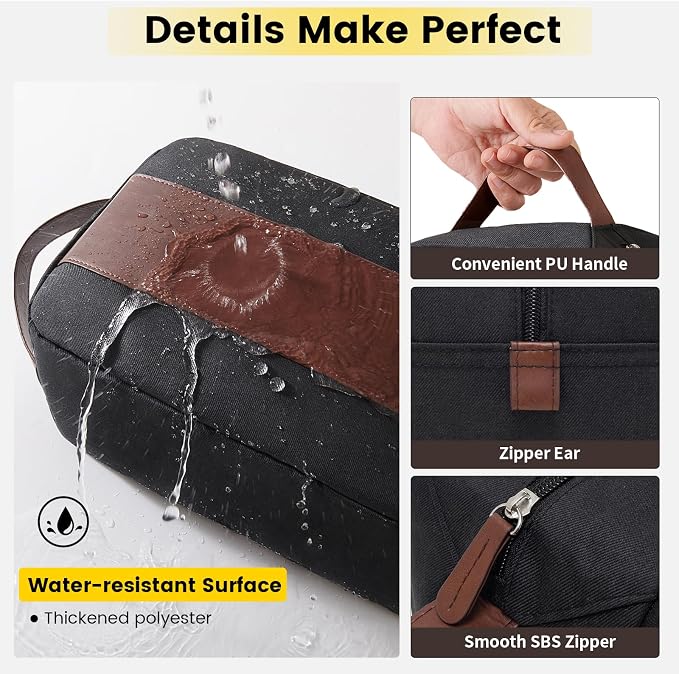 Vorspack Water Resistant Large Travel Toiletry Bag for Men - Black | Travel Bag for Toiletries, Large Capacity, Organized Compartment, Suitable for Shaving Grooming Accessories, Gifts for Men - Image 4
