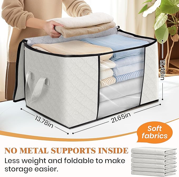 3 Pack Storage Bags for Clothes Blanket Storage Bins with Lids | Foldable Closet Organizers with Zippers,Window and Handles,Fabric Storage Bins for Sweater,Comforter,Bedding,Dorm essentials - Image 2