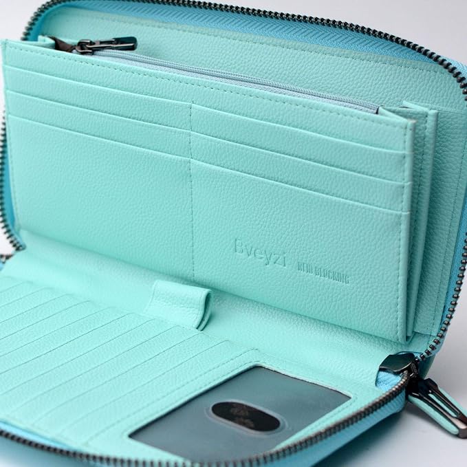 Bveyzi Women RFID Blocking Wallet Leather Zip Around Phone Clutch Large Capacity Ladies Travel Purse Wristlet - Image 6