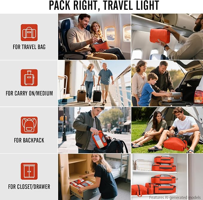 Veken 10 Set Packing Cubes for Travel Essentials,Anti-Wrinkle Buckled Suitcase Organizer for Shoe & Toiletry Bag,Carry On Luggage Bag with 99+ Count Mesh Holes for Airplane & College Dorm Accessories - Image 6