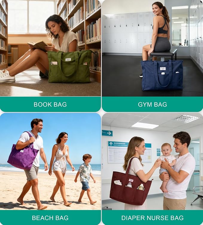 Bagelite Extra Large Canvas Tote for Women Men, Utility Work Bag with Zipper - Image 6