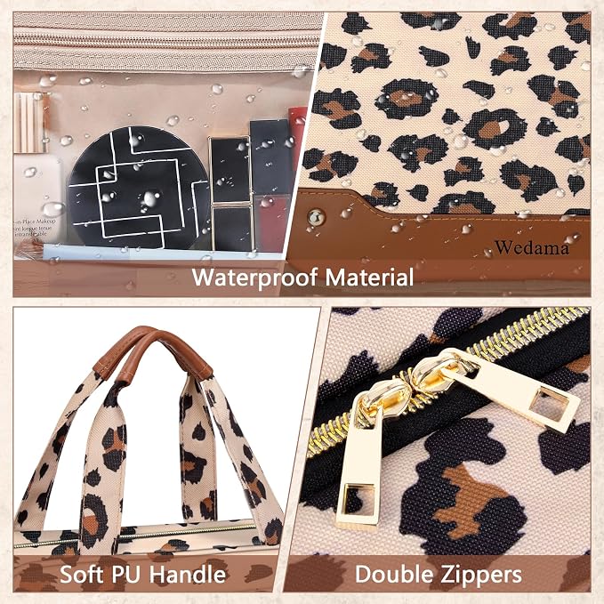 Toiletry Bag for Women, Hanging Travel Toiletry Bag with Jewelry Organizer Compartment Large Makeup Bag, PVC Waterproof Cosmetic Travel Bag Trips Camping Bathroom, Leopard Print - Image 6