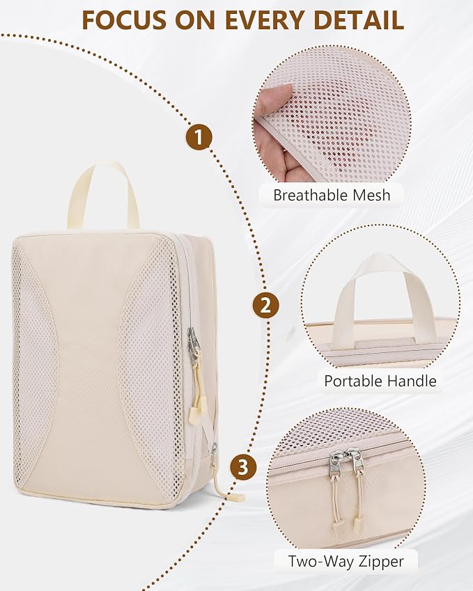 12pc Compression Packing Cubes for Suitcases, Expandable Travel Organizer Bags Set for Luggage, Lightweight Carry On Essentials, Beige - Image 5