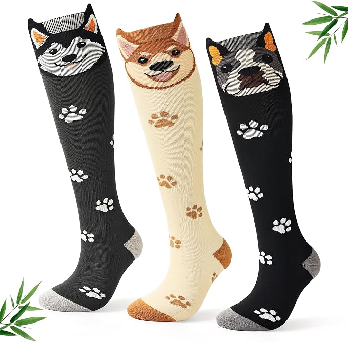 Jeasona Bamboo Viscose Compression Socks for Women 15-20 mmHg 3 Pack Cute Socks for Travel Nurses Pregnancy Daily Wear by Jeasona