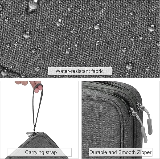 FYY Electronic Organizer, Travel Tech Pouch Bag, Extra Large, Dark Grey | Wrist Strap, Waterproof, Double Layers Electronics Travel Case for iPad, Cord, Laptop Charger, Daily and Business Trips Use - Image 4