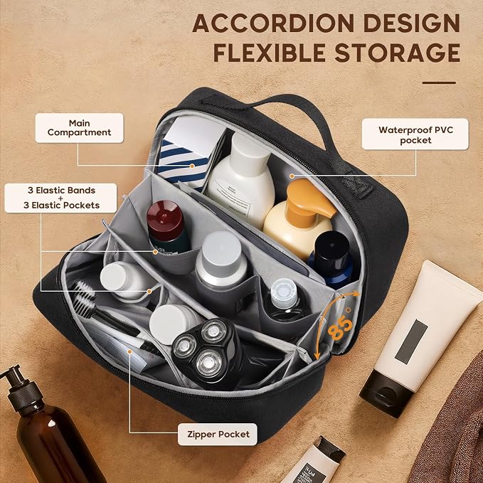 Toiletry Bag for Men,Mens Travel Toiletry Bag Organizer | Men's Travel Essential,Water Resistant Shaving Travel Bag for Toiletries Accessories,Mens Toiletries Travel Bag Hanging-Black - Image 2