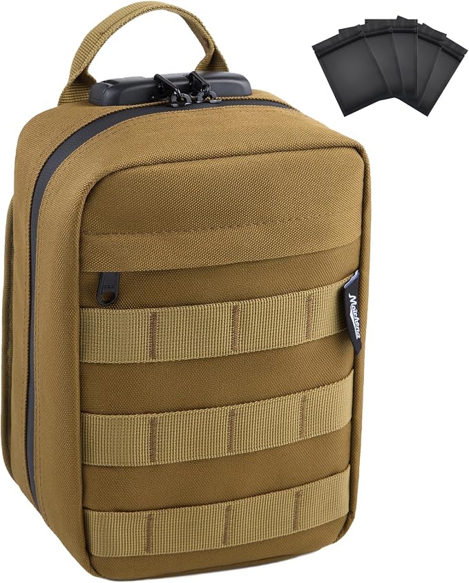 Storage Bag with Combination Lock Travel Medicine Lock Box Carbon Lined Tactical Molle Pouch Mini Money Organizer Container Case by MAICHENG