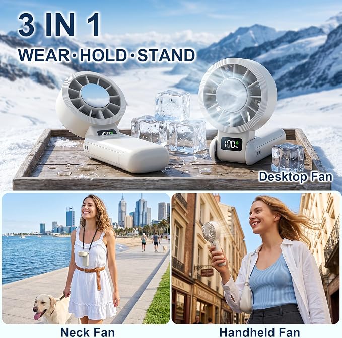Handheld Portable Fan with Ice Cooling Rechargeable 5.5m/s Speed | 5-Speed, Independent Switch, Digital Display, Foldable Personal Fan for Travel/Concerts/Sport Events/Gifts - Image 4