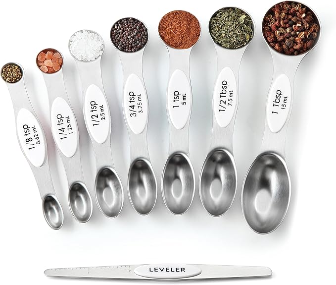 Spring Chef Stainless Steel 8 Magnetic Measuring Spoons for Kitchen, White | Dual Sided Metal Teaspoon & Tablespoon Measuring Spoons w/ Leveler for Dry & Liquid Ingredients, Nesting, Fits in Spice Jars - Image 9