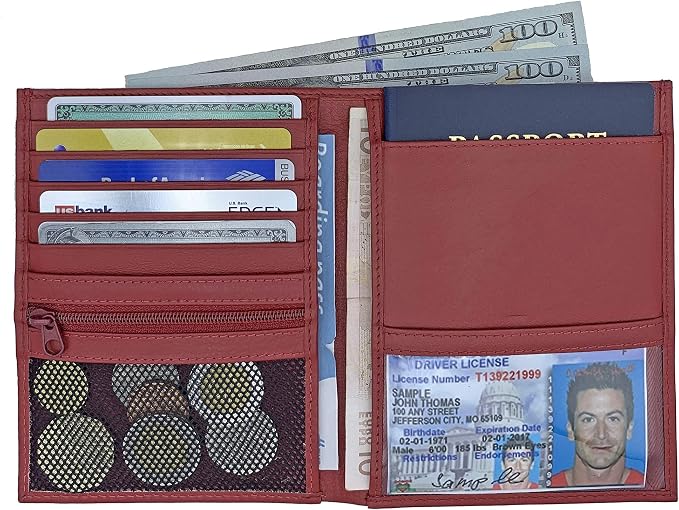 Red RFID Genuine Leather Passport Wallet - Image 3