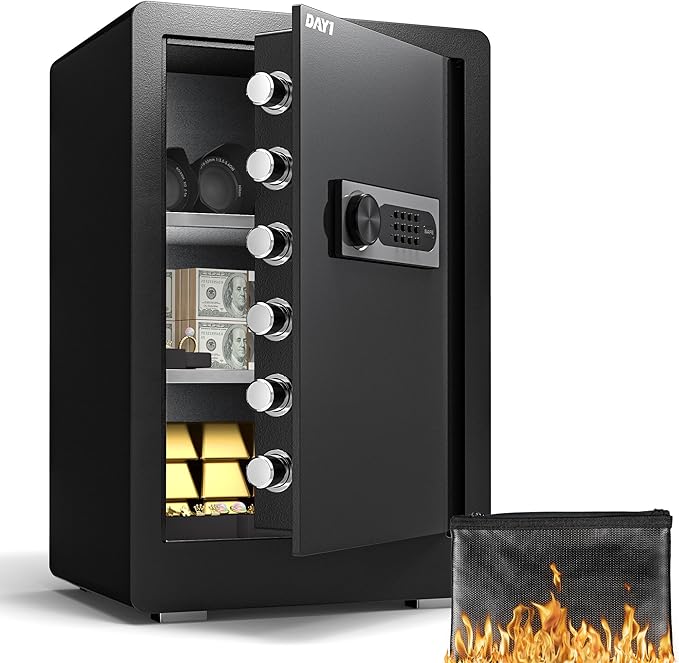 DAYI Safe Box, 3.0 Cubic Feet Home Safes with Fireproof Waterproof Bag, Security Safe for Money Cash Documents, Digital Keypad, Dual Alarm System, Removable Shelf - D-60 by DAYISAFE