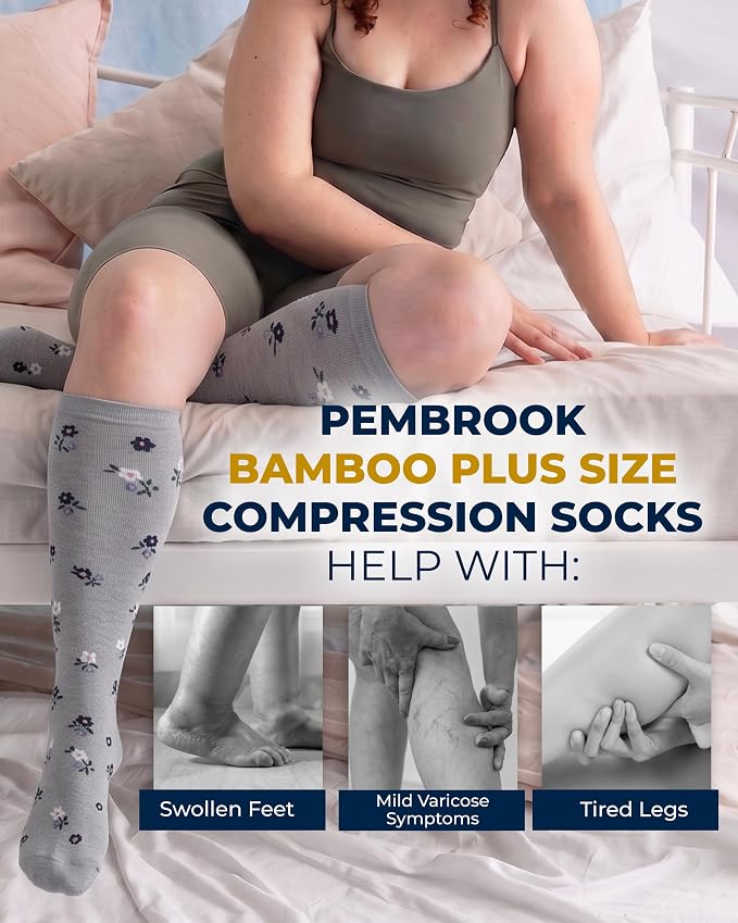Pembrook 3 Pairs Plus Size Compression Socks Wide Calf - Bamboo Viscose Compression Socks for Women Wide Calf - Image 4