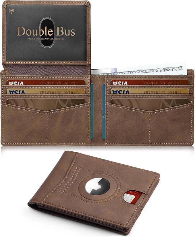 Wallet for Men Slim RFID Blocking Bifold Carbon Fiber,Minimalist Small Compact Front Pocket Credit Card Holder,Thin Mens Leather Wallets Smart Security With 2 ID windows 1 Cash (Dark Brown) by Unknown