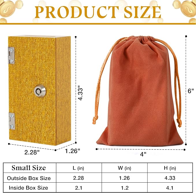 Acrylic Cash Box for Gambler Pocket Size, Shimmering Gold Winners Bank with 2 Keys Storage Bag, Compact Portable Secure Money Organizer Safe Lock Box for Casino,Control Gambler,1 Pack - Image 2