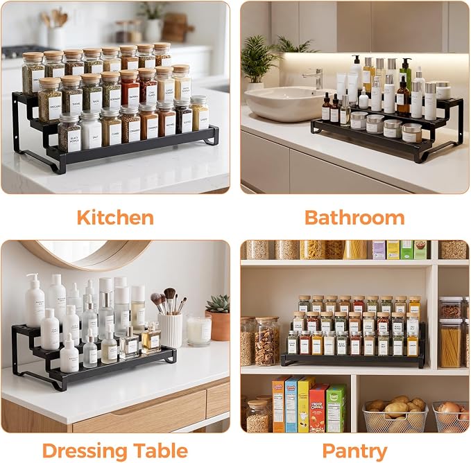 Spice Rack Organizer for Cabinet, 3-Tier Expandable 14.37"–26.02" Seasoning Organizer Shelf – Sturdy Metal Spicy Shelf for Jar & Bottle Storage in Kitchen Cabinet & Pantry, Black - Image 6