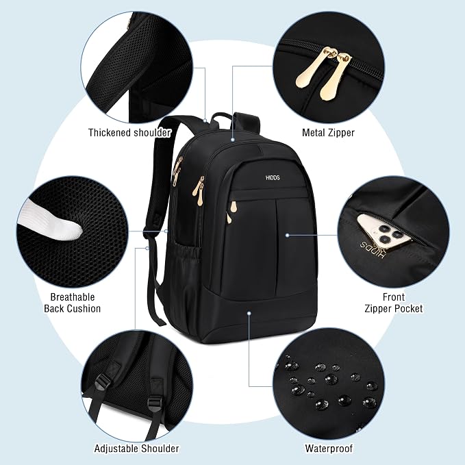 Travel Laptop Backpack for Women 15.6 Inch Computer Backpacks with USB Charging Hole Anti Theft Carry on Bag College Bookbag Large Black Back Pack for Work Business Traveling Commuter Daypack-Black - Image 7