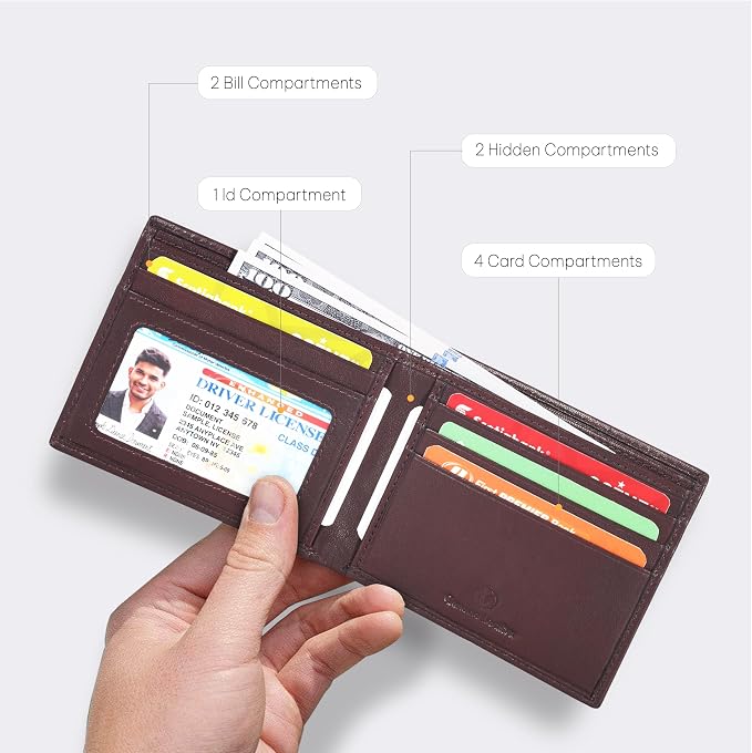 VALENCHI Genuine/Real Leather Bifold Wallet For Men - RFID Blocking/Protected Men's Slim Wallet Christmas Gifts For Men - Image 2