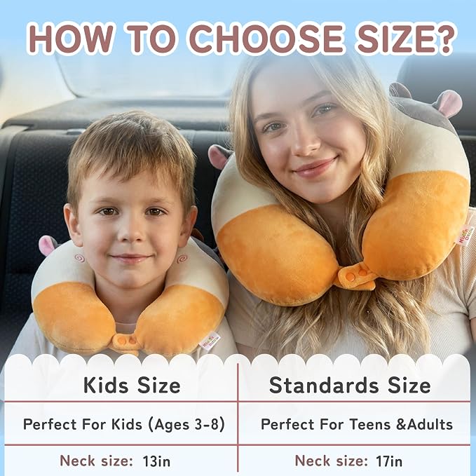 Memory Foam Travel Neck Pillow for Teens and Adults, Removable Cover, Cow | Machine washable, 17 in neck size for teens and adults, 360-degree head and chin support, car and airplane use - Image 2