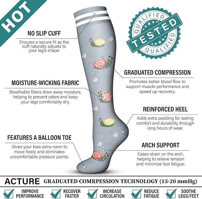 Acture 6 Pack Compression Socks for Women and Men - Knee High for Medical, Running, Nurses, Travel - Image 6