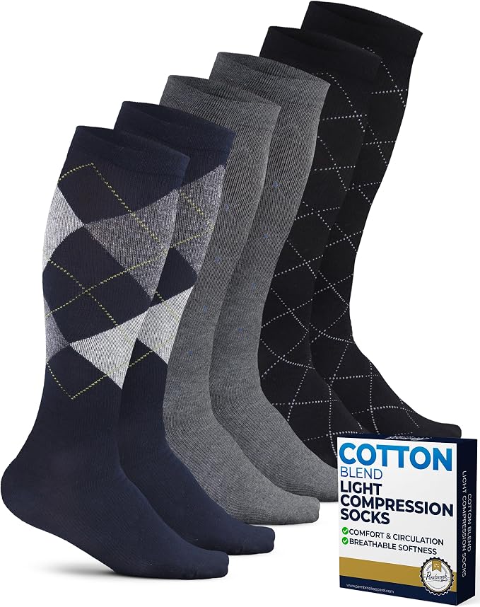 Pembrook Cotton Light Compression Socks for Women & Men - 3 Pairs | 8-15 mmHg Comfort Compression Socks for Men & Women by Pembrook