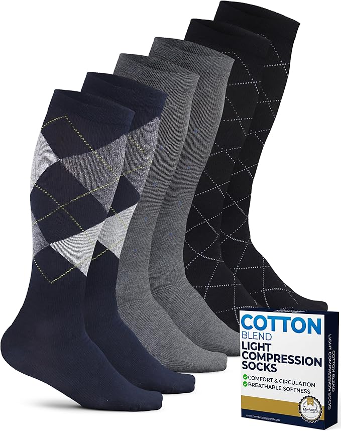 Pembrook Cotton Light Compression Socks for Women & Men - 3 Pairs | 8-15 mmHg Comfort Compression Socks for Men & Women by Pembrook