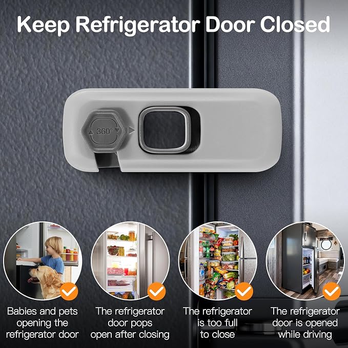 Child Proof Refrigerator Lock for Kids, 2 Pack Baby Safety Fridge Locks for Kids, No Tools Need or Drill Freezer Latch to Keep Door Closed for Residential Garage Fridge or Camper RV Refrigerator, Gray - Image 2