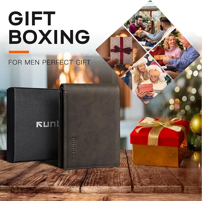 RUNBOX Wallet for Men Slim Leather Bifold RFID Blocking Minimalist Front Pocket Design with Gift Box | Minimalist Front Pocket Design, Holds 8 Cards, RFID Protection, Gifts for Men on Birthdays, Father’s Day, and Christmas - Image 6