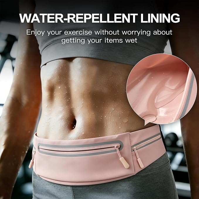 Slim Running Belt for Women Men,Phone Holder Waist Pack,Runners Fanny Pack | No-Bounce,Sweat-Proof Pocket,Travel Money Pouch for Gym/Hiking/Cycling,Three pocket,Two Highly Reflective Strips - Image 5