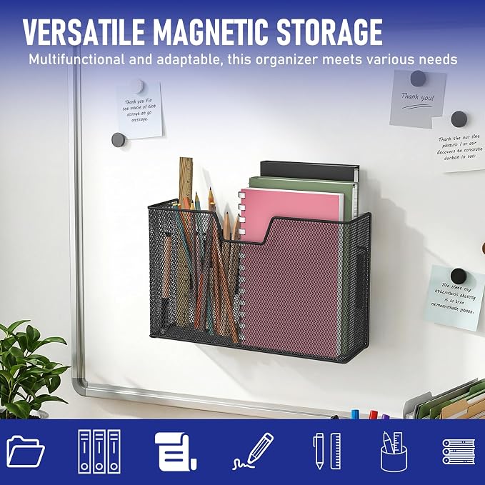 Magnetic Baskets for Fridge Shelf Bins Organizer Magnetic Storage Holder Storage Rack Containers for Fridge, Whiteboard, Locker - Magnetic File Holder for Home Kitchen Laundry Office School(Black) - Image 2