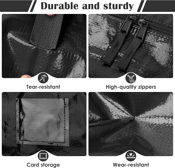 12 Pack Moving Bags with Full-Open Side Zipper, Extra Large 93L Heavy Duty Waterproof Foldable Storage Totes for College Dorm, Moving & Home Organization Black - Image 4