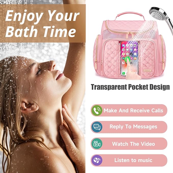 Tealari Large Toiletry Bag for Women Men,Bathroom Bag,Water Resistant Shower Bag,Makeup Bag,Portable Shower Caddy for College Dorm,Hanging Travel Toiletry Bag with Transparent Waterproof Phone Pocket - Image 3