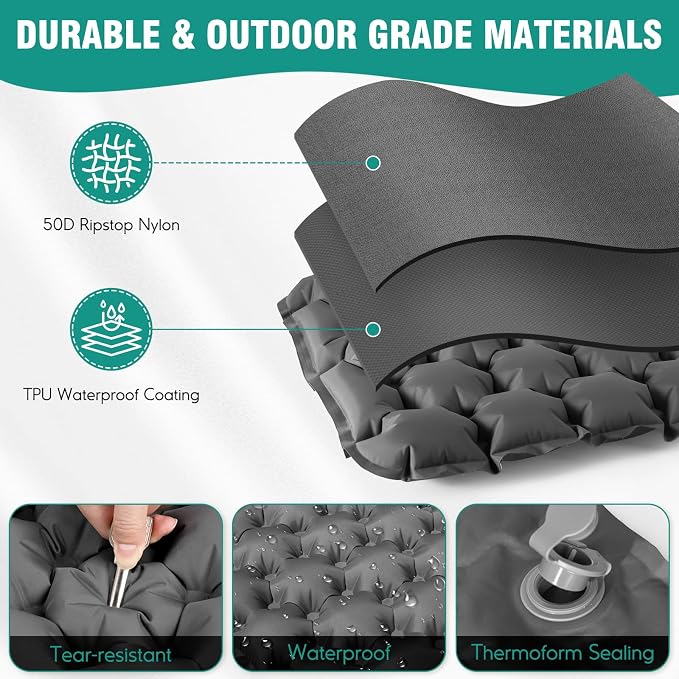 Inflatable Seat Cushion Portable Lightweight Stadium Seat Pad | Travel Air Seat Cushion for Long Flights Camping Hiking Bleacher Airplane Stadium Office (Grey) - Image 5