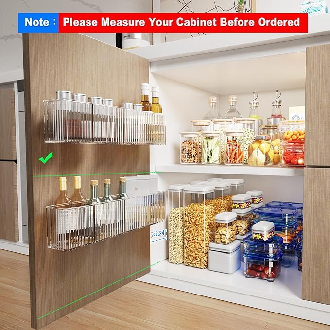 MUSTORN 2 Pack Adhesive Cabinet Door Organizer, Lid Organizers Inside Cabinet Spice Rack Food Container/Tumbler Lids Holders for Kitchen & Bathroom Wall Mounted(Acrylic) - Image 2