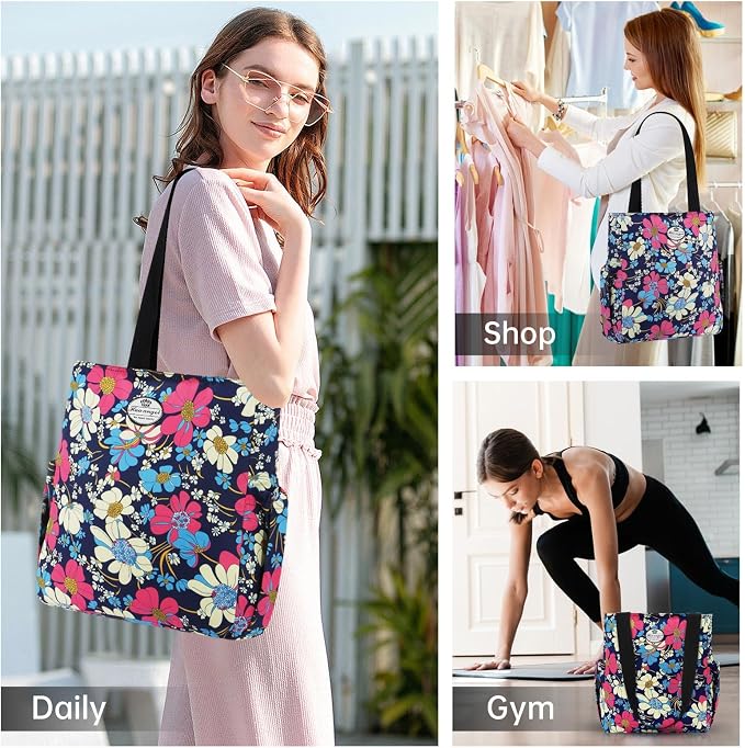 HUA ANGEL Floral Tote Bag - Casual Shoulder Bag Daily Tote Bag with Zipper Gym Travel Shopping Work Handbag for Women - Image 2