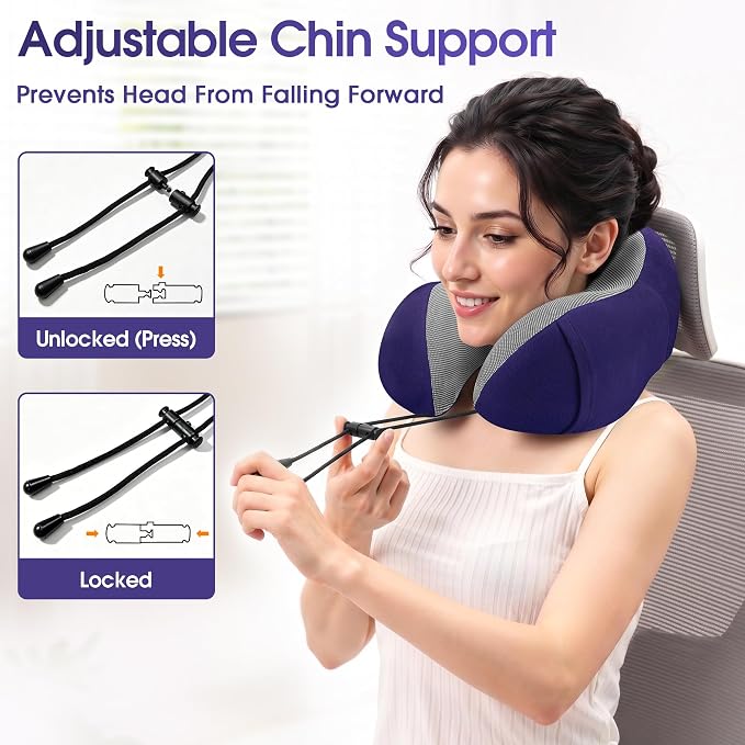 CloudBliss Neck Pillow for Airplanes, Memory Foam Travel Pillow, Navy | Compact Flight Pillow with Eye Mask, Earplugs, Carry Bag, Travel Neck Pillow for Long Flight Sleep, Plane Travel Essentials - Image 5