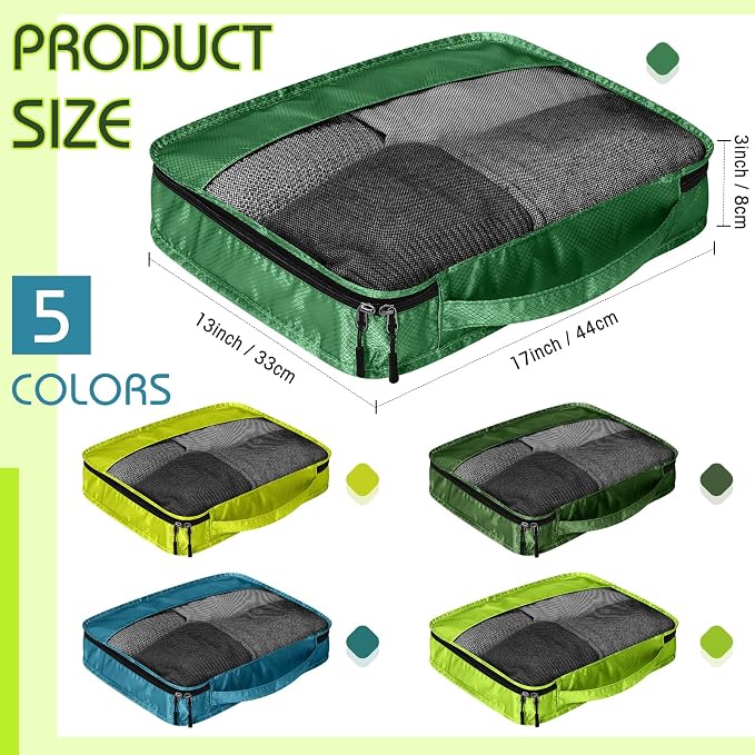 5 Pcs Packing Cubes for Suitcase Large Travel Cubes Carry on Luggage Organizer Bags for Clothes Accessories(L,Green) - Image 2