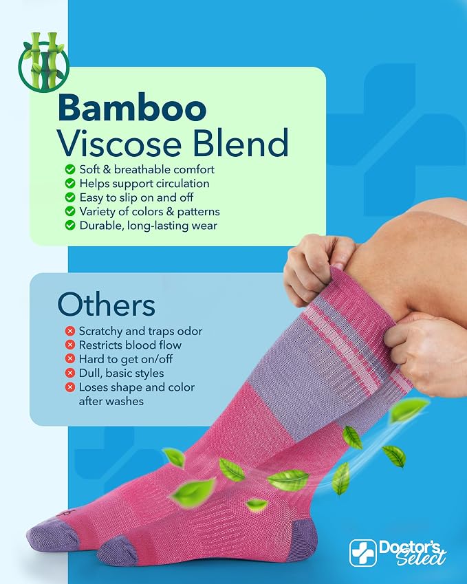 Doctor's Select® Bamboo Viscose Light Compression Socks for Women & Men - 3 Pairs, 8-15 mmHg Compression Socks, Knee High - Image 3