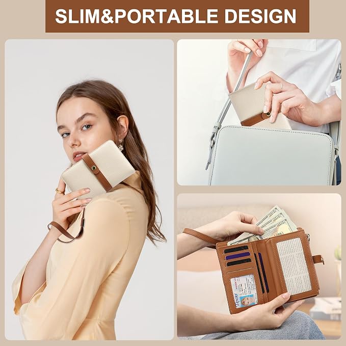 Small Wallet Women RFID Blocking Vegan Leather Slim Thin Bifold Credit Card Wallet Passport Holder Ladies Travel Wallet Mini Purse with Zipper Pocket - Image 6