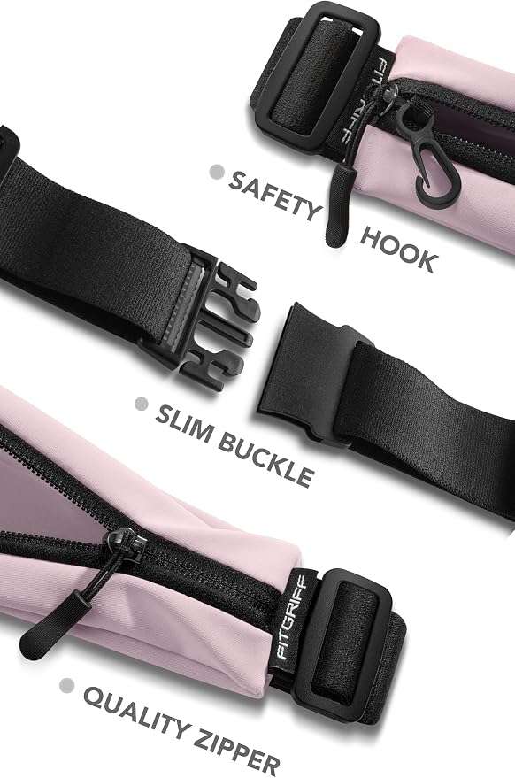 Fitgriff® Running Belt V2 for Men & Women - Slim Fanny Pack, Phone Holder for Jogging, (Fits All Cell Phones) - Money Belt, Runners Waist Pouch (Blush Pink, One Size (Waist 24.4 – 43.3 inches)) - Image 4