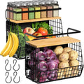2 Set Magnetic Shelf for Refrigerator with Wood Lid, Fruit Potato & Onion Storage Bins, Pantry Organizers & Storage, Large Container Magnetic Spice Rack for Refrigerator, Kitchen Counter, Cabinet | Strong magnet holds 50lbs, ventilated bin for produce,... by Ofiray-home