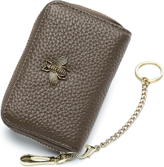 imeetu RFID Credit Card Holder, Small Card Wallet Women, Leather Card Case | Genuine Leather Women's Card & id Cases, Change Coin Purse with Zipper Keychain id Window, 20 Colors & 3 Styles, Daily, Gifts by imeetu