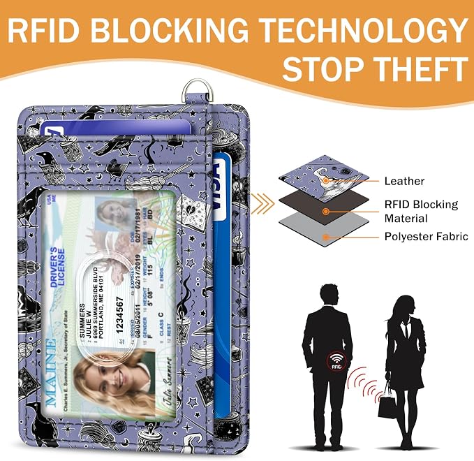 Yonlevres Goth Credit Card Holder Slim RFID Wallet Women Small Travel Funny | Front Pocket, Handy, RFID Blocking, Woman Girls Ladies Gifts, D-ring for Keychain,Thin Mini Card Case, ID Window, PU Leather - Image 5