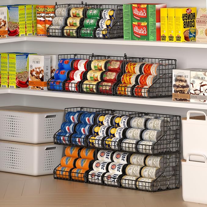 JKsmart 6 Pack Stackable Can Organizer for Pantry with Adjustable Dividers, Soda Can Organizer, Can Storage Dispenser Holds up to 84 Cans, Metal Wire Baskets Can Holder for Kitchen Cabinet Pantry - Image 8