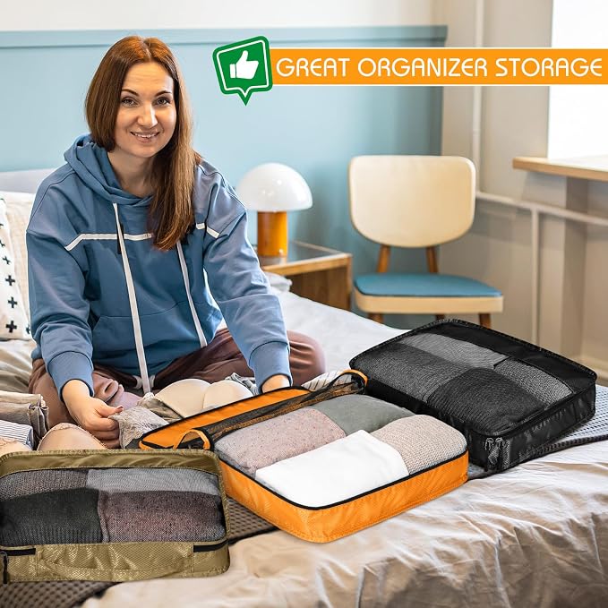 5 Pcs Packing Cubes for Suitcase Large Travel Cubes Carry on Luggage Organizer Bags for Clothes Accessories(M,Apricot) - Image 5