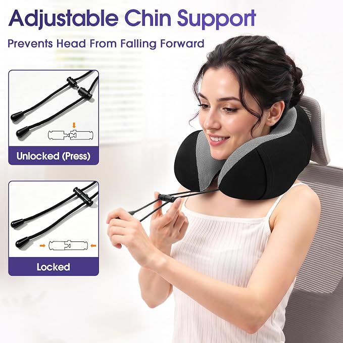 CloudBliss Memory Foam Travel Neck Pillow, Set of 2, Black & Black | Travel Neck Pillow for Long Flight, Train, Car & Office, Plane Travel Accessories with Eye Mask, Earplugs, Storage Bag - Image 5