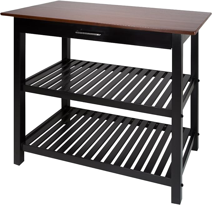Casual Home Kitchen Island with Solid American Hardwood Top, Walnut&black by CasualHome