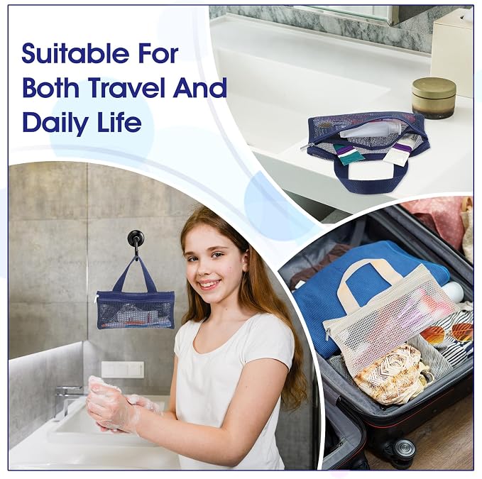 2 Pcs Toothbrush Pouch,Portable Travel Toothbrush Bag,Mesh Toothbrushs Pouch for Men and Women,Square Mesh Storage Bags with Zipper(White and navy) - Image 6