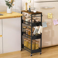 Vincona 9.1" Wide Slim Rolling Utility Cart, 4 Tier Metal Narrow Storage Cart with Handle and Wood Top, Multifunctional Small Mobile Shelf Unit Organizer Trolley for Laundry, Bathroom, Kitchen by Vincona