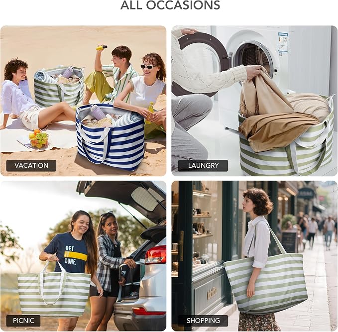 KALIDI 60L Extra Large Beach Tote Oversized Bag Zipper Utility Weekender | Anti Splash Huge Foldable Lightweight Duffle Carrier for Vacation Travel Shopping Reusable Grocery Organize - Image 4